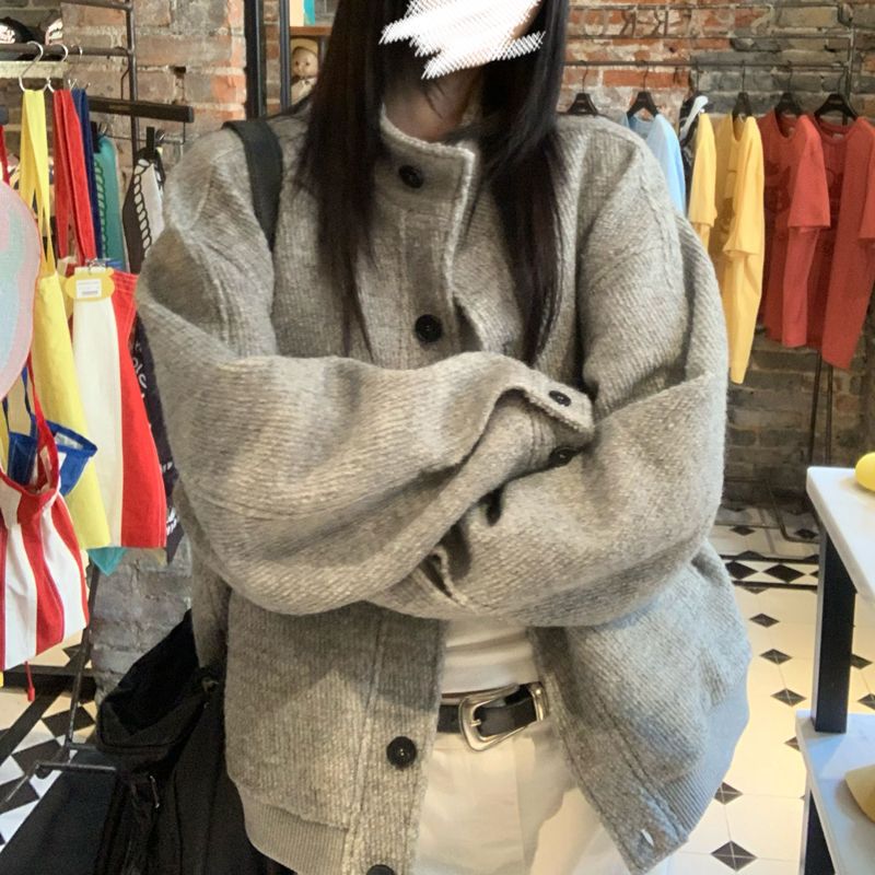 American retro stand-up collar jacket women's spring and autumn new design sense loose versatile casual baseball jersey top