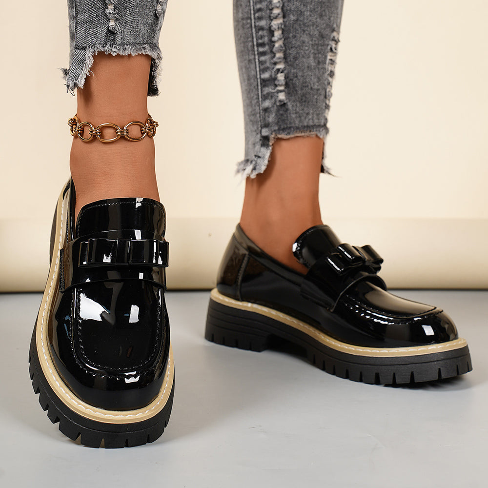 2026 spring new bowknot low-top flats - plus size platform shoes - british style export leather shoes for women - in stock