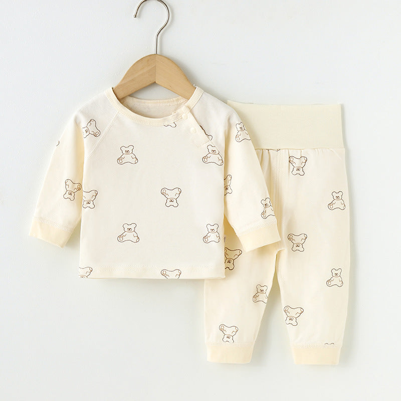 newborn & infant pure cotton autumn clothes set: high-waisted belly protection pants & seamless kids' pajamas