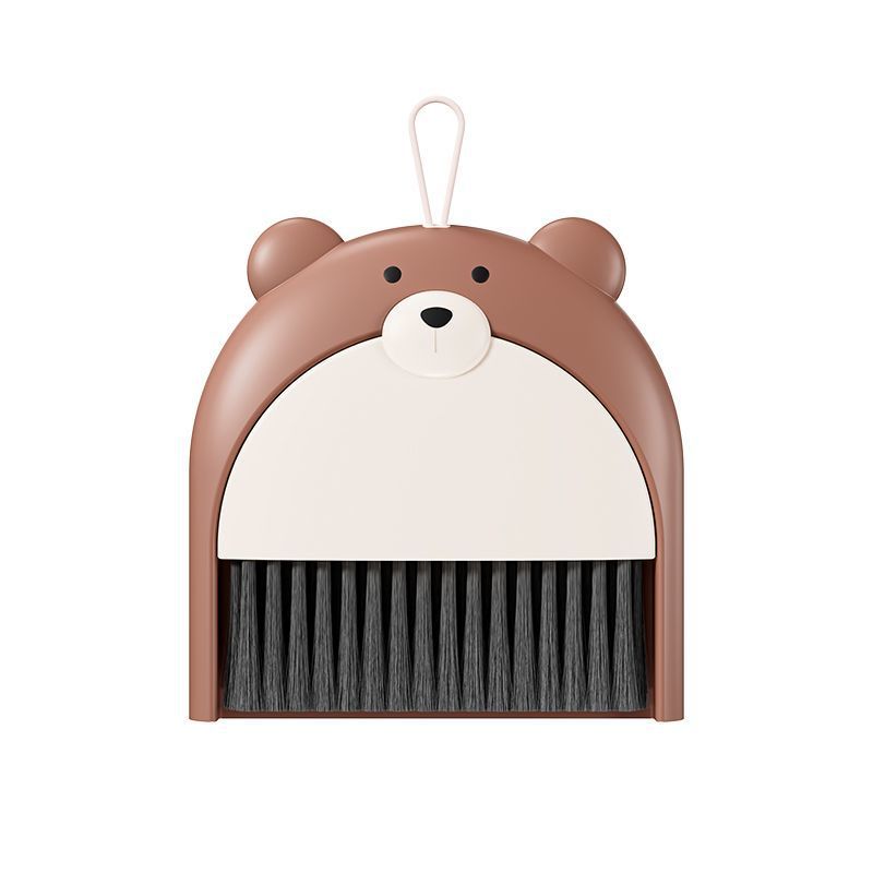 Fun and cute bear broom and dustpan set - household small broom, desktop clutter cleaning brush with dustpan, foldable combo