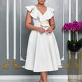 D565 cross-border women's fashion european and american  v-neck ruffle trim 3d floral skirt evening gown banquet dress