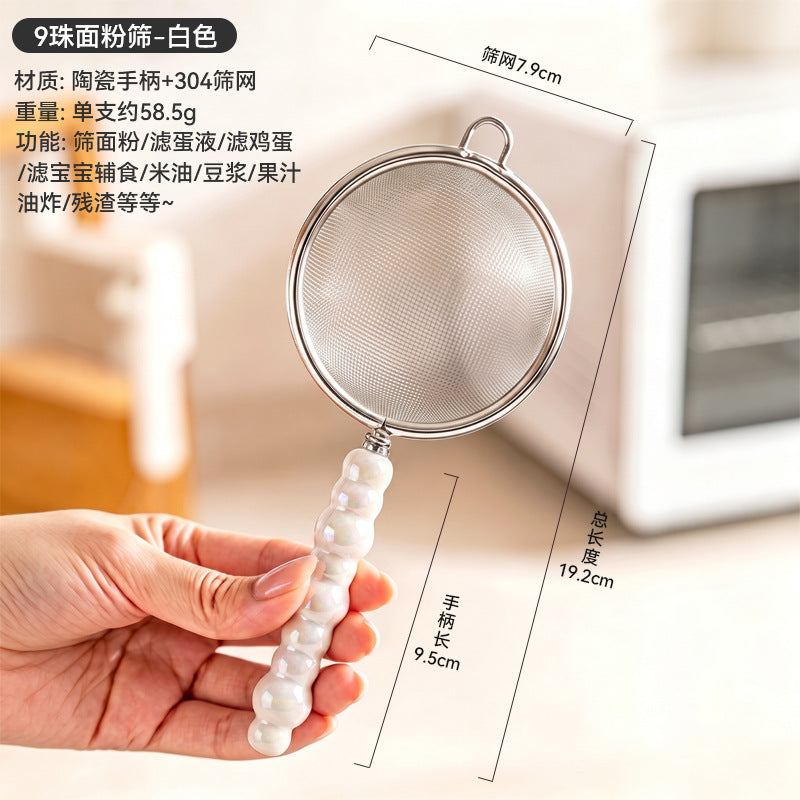 304 stainless steel 9-bead sieve spoon flour soy milk juice filter baking milk tea food supplement colander wholesale
