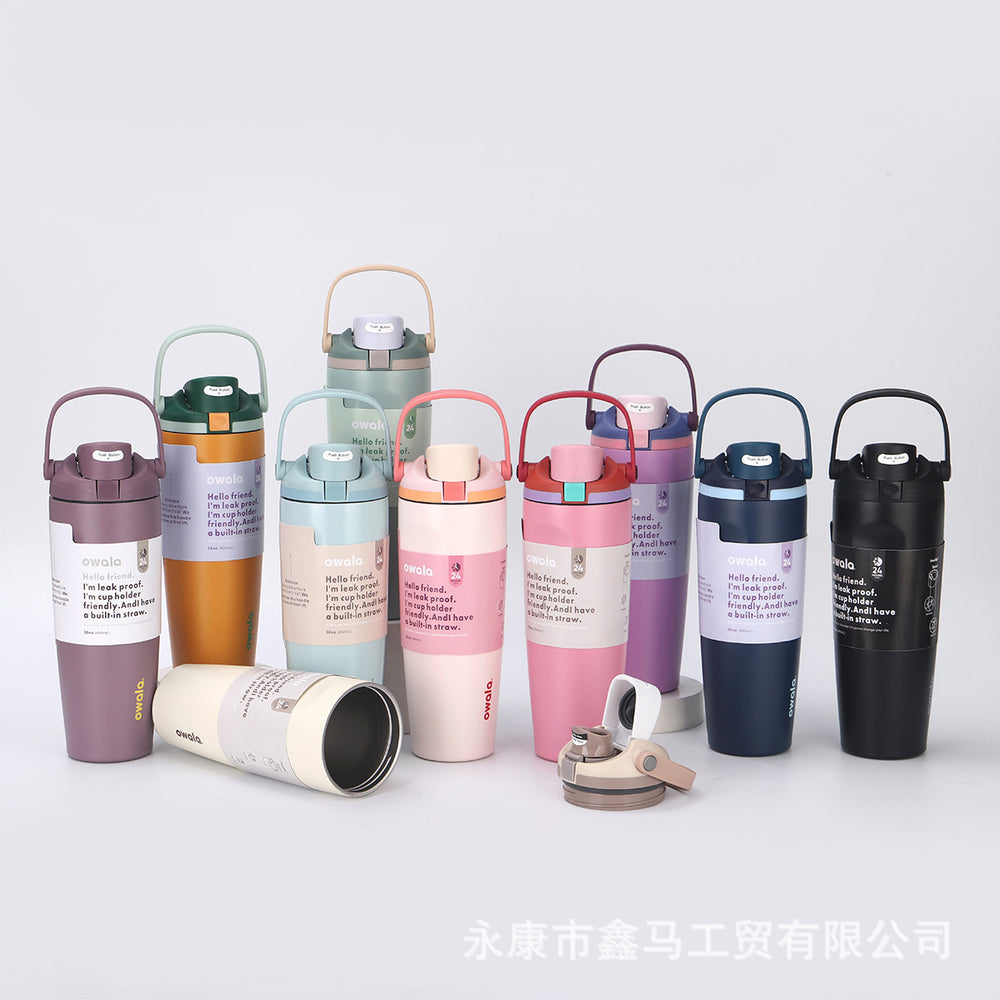 New arrival high-looking owala fruit cup outdoor portable satchel car cup 304 stainless steel straw thermos cup