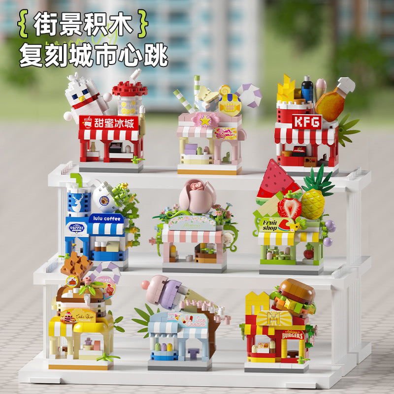 micro-particle building block mall department store chain street scene ornaments compatible with lego kids educational assembly toys