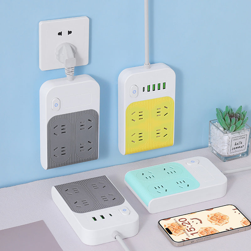 Multi-functional creative power strip with usb ports - dorm room student power strip with multiple outlets and cord