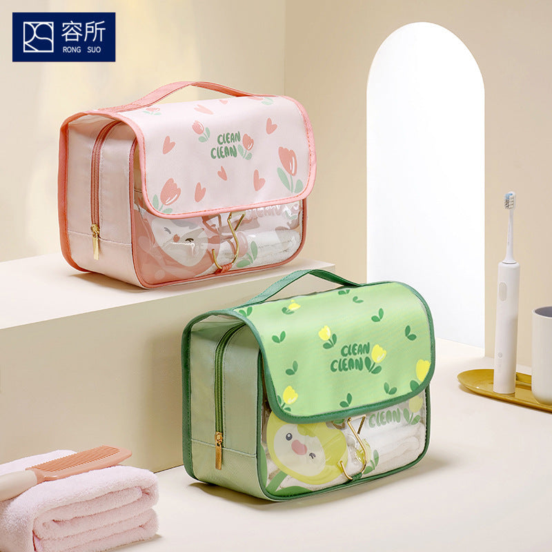 Rongsuo, portable hook toilet bag, large capacity waterproof cartoon cosmetic bag, travel convenience cosmetic storage bag