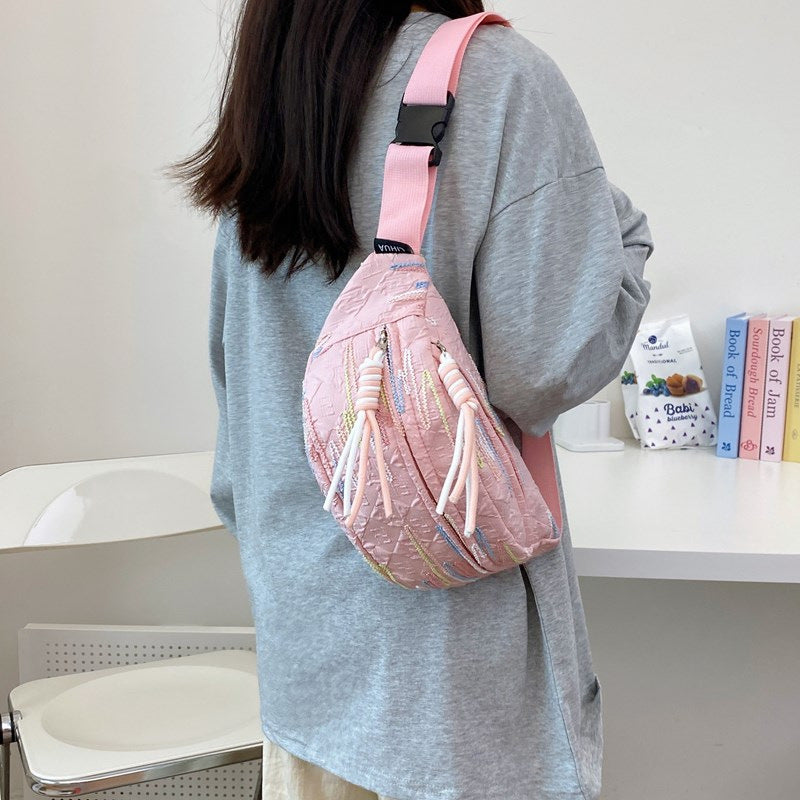 Cute and lightweight pleated breast bag Japanese ins small fresh student fanny pack female Mori girl niche messenger bag