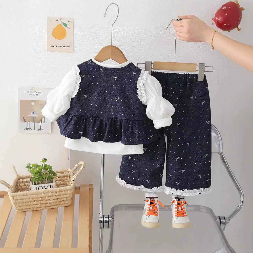Girls' outfit set  new spring/autumn style - trendy and chic kids' spring collection - baby's little chic vest three-piece set - fashionable