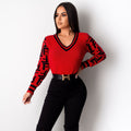 Autumn/winter european and american cross-border   hot-selling women's v-neck fitted pullover knit sweater with f letter detail