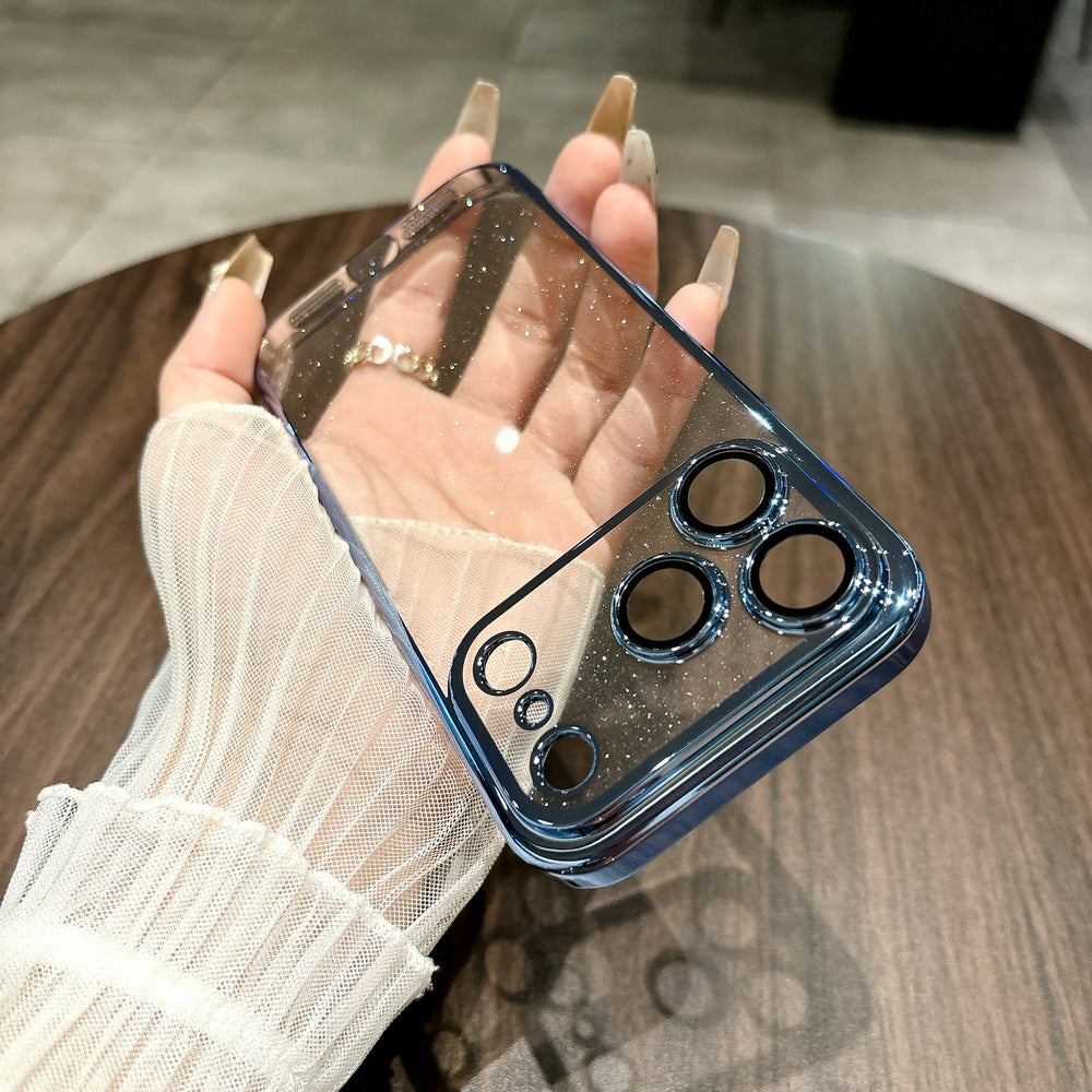 Suitable for iphone16promax starry sky glitter phone case apple 17 electroplated pc lens film all-inclusive protective cover