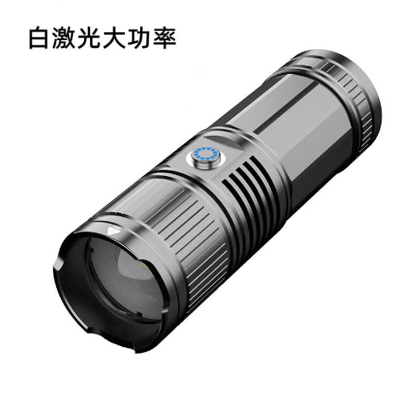 Laser cannon aluminum alloy led flashlight strong light outdoor long-range zoom USB charging work light strong light flashlight