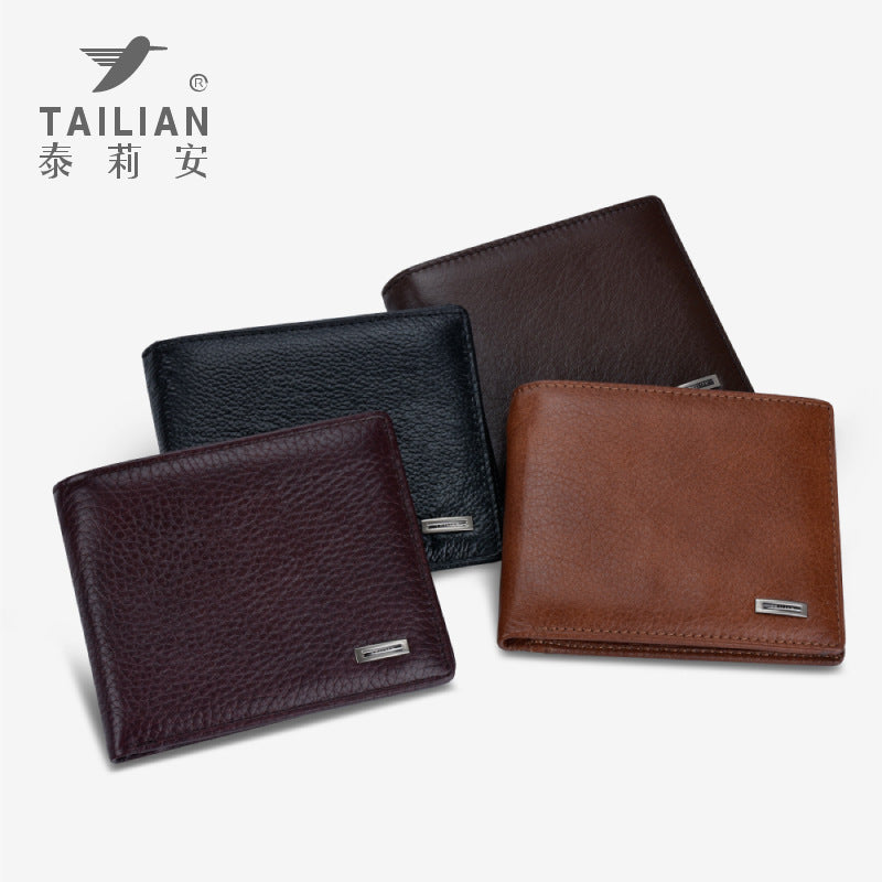 Cross-border men's leather short wallet business multi-functional change cowhide classic wallet purse gift box