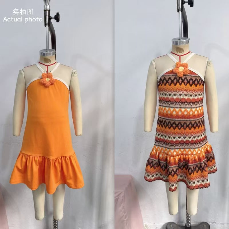 spring new arrivals: girls' european & american bohemian style sister set - halter dress two-piece