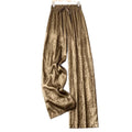 Amazon cross-border foreign trade spring & fall elastic waist gold wide-leg pants pleated loosestraight-leg pants women's slimming lookcasual