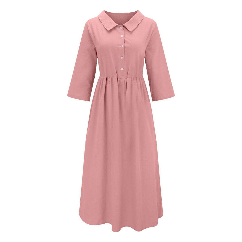 new women's casual cotton linen solid color loose-fit dress for cross-border