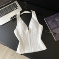 Fashion ins wear women's vest socialite niche accessible luxurysexyv neck halter strap silm backless short tops