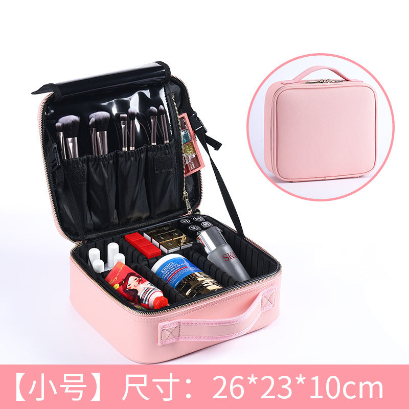 Professional multifunctional baffle PU cosmetic bag, cosmetic storage, double-layer heel makeup, nail embroidery, portable cosmetic case