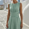 summer sleeveless maxi dress - european & american style, cinched waist, flowy skirt, vacation & casual wear -  cross-border