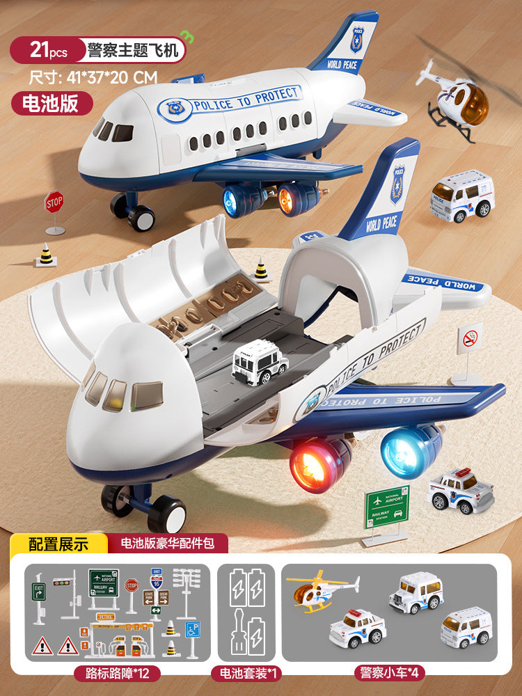 Kids' toy airplane with opening cabin, durable alloy cars, early education puzzle for 2-3 year olds, birthday gift for boys