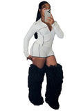 fashionfashion women's silm zipper long sleeves thumb button tops shorts two-piece set sports suit