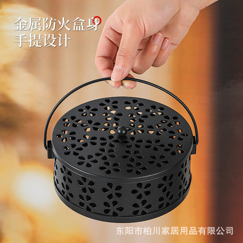 New mosquito coil box Dongyang factory direct sales portable wrought iron mosquito coil box household fireproof belt gray table mosquito coil box