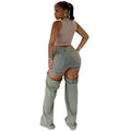 European and american style straight-leg jeans -  cross-border women's fashion streetwear vintage washed cutout wide-leg pants