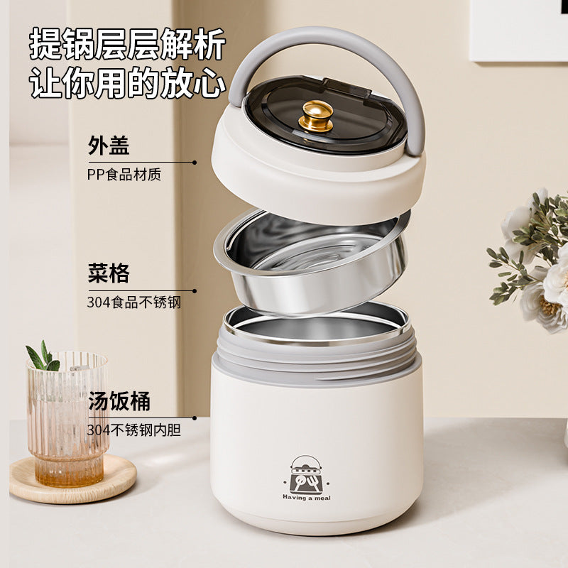 New 304 stainless steel insulated lunch box double-layered pot for office workers with rice bucket multi-layered compartment without odor gift