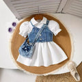 fashionexportfashionsummernew arrivalgirlsuitpure color puff sleeve dress with suspenders bag three-piece set