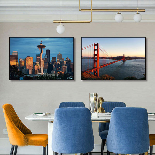 Seattle decorative painting Space Needle Tower American landscape architecture living room hanging painting modern simple Golden State Bridge mural