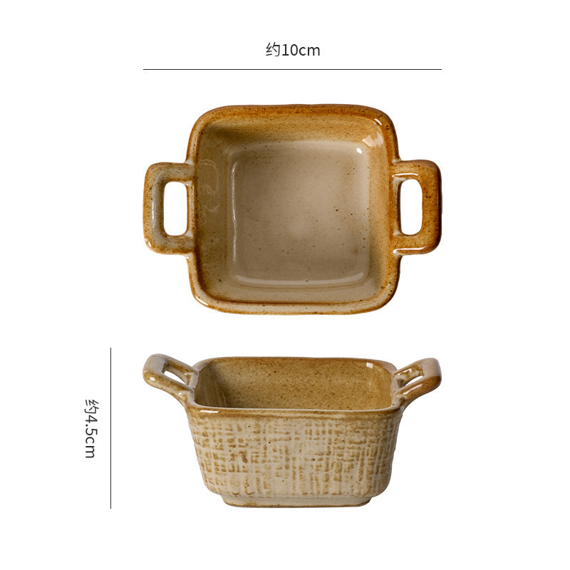 Retro ceramic for home small dipping dish japanese style double-ear side dish restaurant dessert pastry dish ceramic dish flavor dish