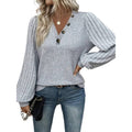Shipped:  autumn new arrivals - women's button-decorated, patchwork v-neck t-shirt pullover for cross-border fashion in europe and the us