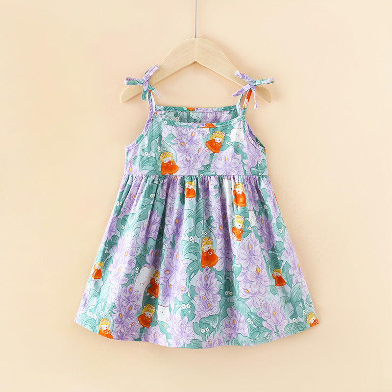 summer girls' dress, kids' trendy princess sundress, girls' dress, new children's floral dress