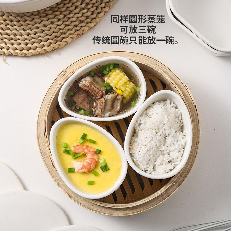 Ceramic household stew pot steamed egg with lid restaurant tea snack steamer special creative water drop steaming bowl egg custard dessert bowl