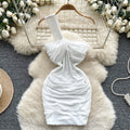 European and american style one-shoulder bandeau dress - women's summer sparkly slim-fit bodycon mini dress