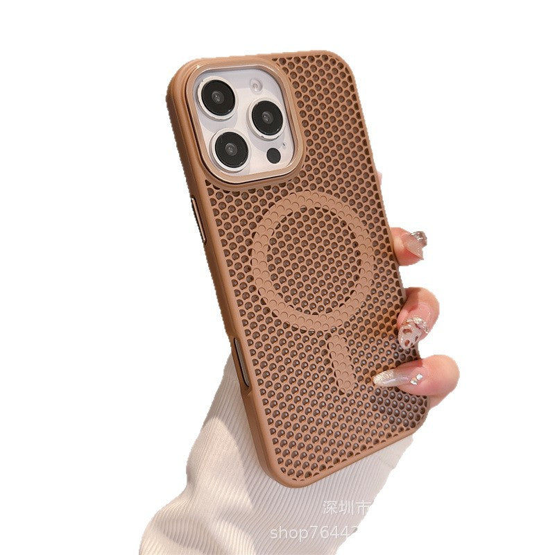 Metal lens cooling magnetic suction suitable for iphone16e mobile phone case magsafe skin-feeling mesh apple 15/14