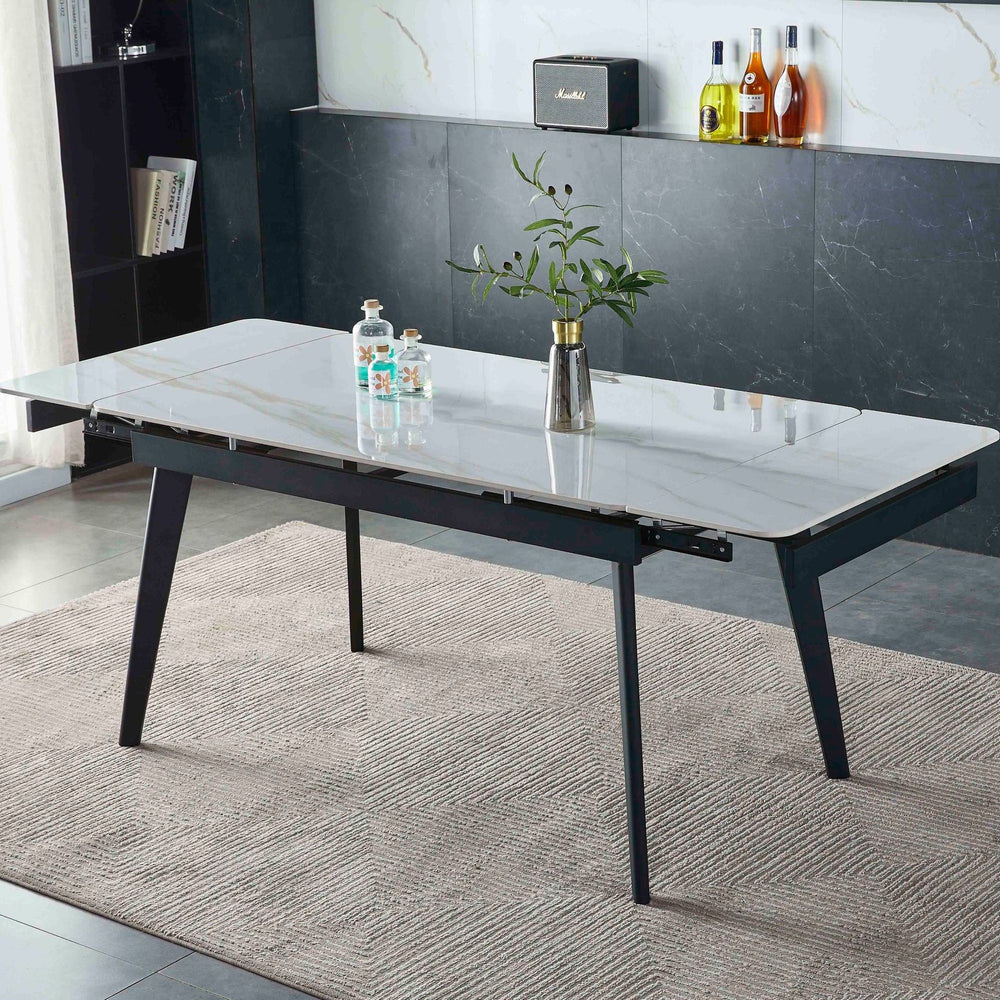 Dining tablenordicclassy sense rock slab dining table retractable foldable rectangular cream style negotiation table