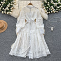 Palace style dress for women spring new frencheleganceembroider lantern sleeves waist single breasted large hem long skirt