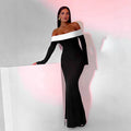 Exportfashion style winternew arrival women's fashioncontrast color one shoulder silmlong sleeves hip-covering mermaiddress women