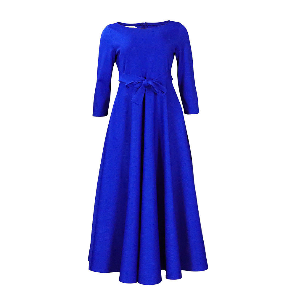 D3171 cross-border women's clothing  spring/summer new fashion elegant tie-up african plus size maxi dress export dress