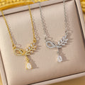 [copper inlaid with zirconium] new style full diamond bow and wheat ear necklace for women, exquisite high-end accessible luxury versatile clavicle chain jewelry