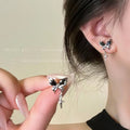 Sweet & cool black butterfly tassel earrings - e5995 silver