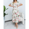 Aliexpress cross-border original design: elegant square neck fashion floral lady dress