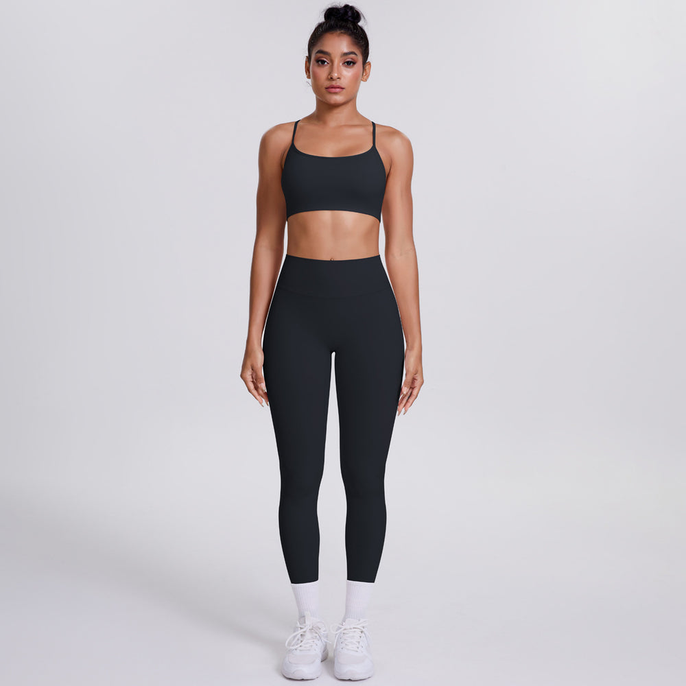 New criss-cross strap sports bra and leggings set - cloud-soft, quick-dry, compression yoga outfit for outdoor running and fitness