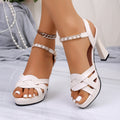 Summer woven hollow-out cross-border high-heeled sandals 2026 new plus size chunky heel rhinestone european and american roman sandals for women