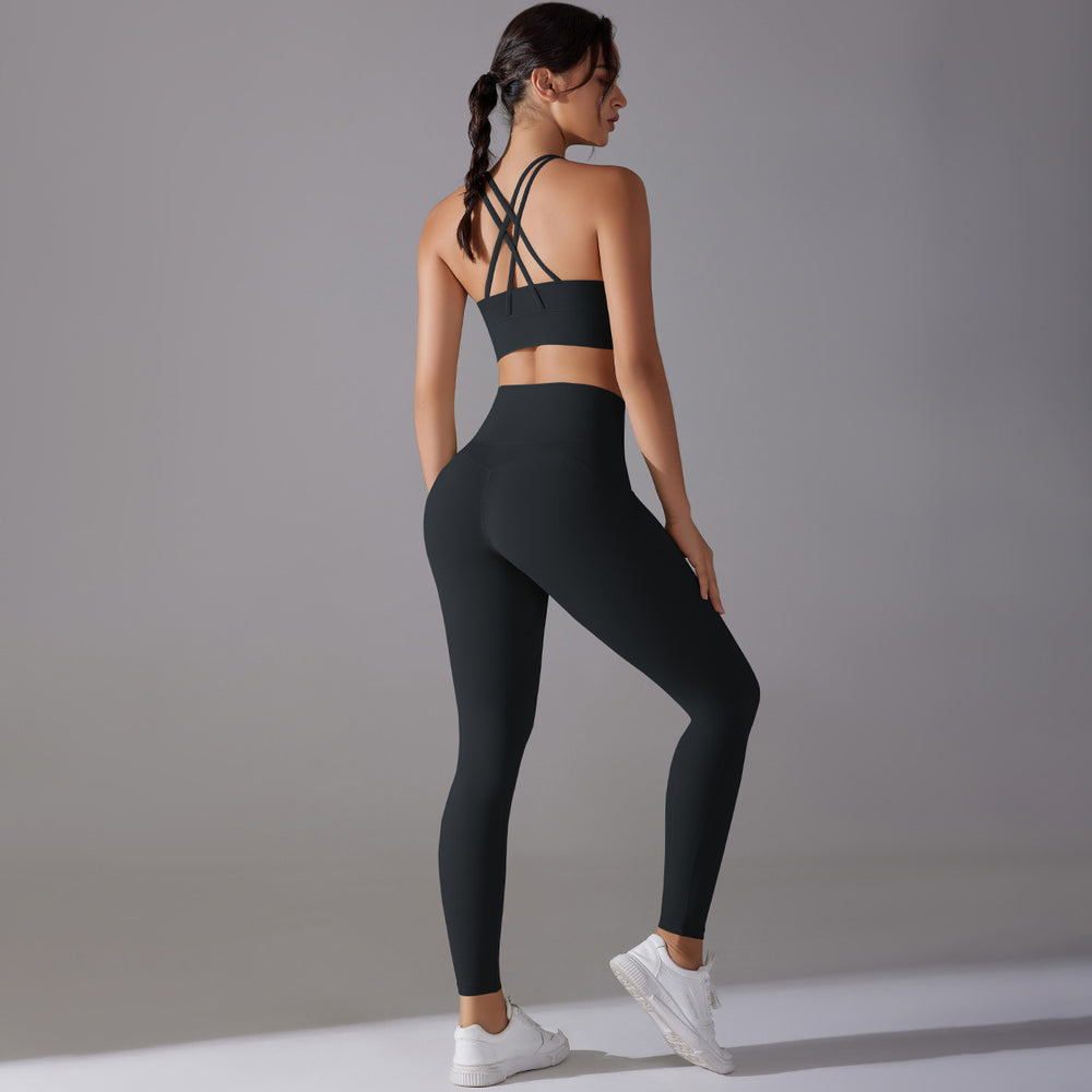 New arrival antibacterial wear-free underwear yoga suit beautiful back cross sports intimates fitness long yoga clothes two-piece set