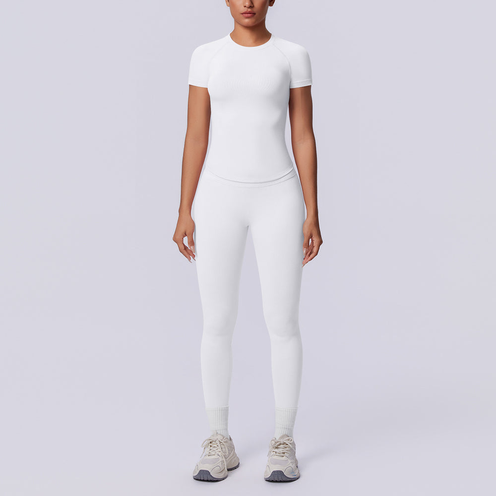 Seamless cross-border yoga set: shaping short-sleeve top & high-waisted butt-lifting leggings - perfect for running and fitness