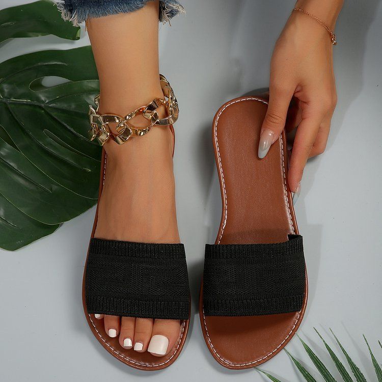 women's plus size flat sandals - new summer collection: solid color, round toe, slide-on, casual beach sandals for women