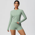 pure color brushed nylon nude zipper outwearlong sleeves yoga suit tight running sports fitness suit