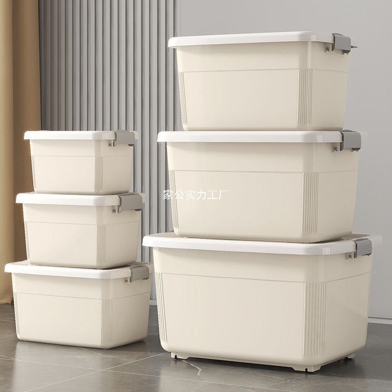 New Plastic Storage Box Cream Wind Large Capacity Extra Large Household Student Books Clothes Quilts Household Organizing Box