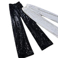 summer new arrival: flowy starry sky straight-leg pants - elastic waist, sparkling sequins, casual, loose fit, slimming wide-leg trousers
